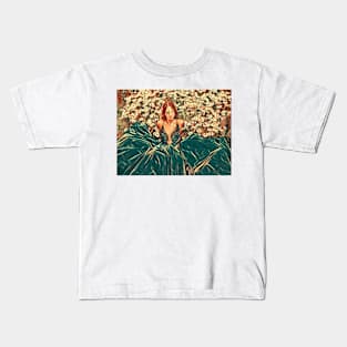 Between Daisies,  flower girl,  field of blooming daisies, girl painting Kids T-Shirt